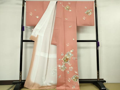 平和屋本店●極上　創業460年・千總　訪問着　駒刺繍　松川菱吉祥花文　東雲色地　金彩　反端付き　逸品　未使用　DZAB6130kh6