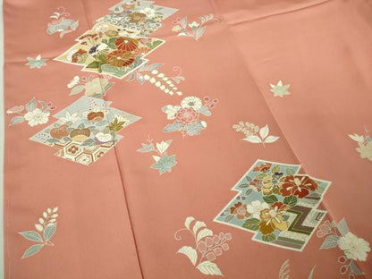 平和屋本店●極上　創業460年・千總　訪問着　駒刺繍　松川菱吉祥花文　東雲色地　金彩　反端付き　逸品　未使用　DZAB6130kh6