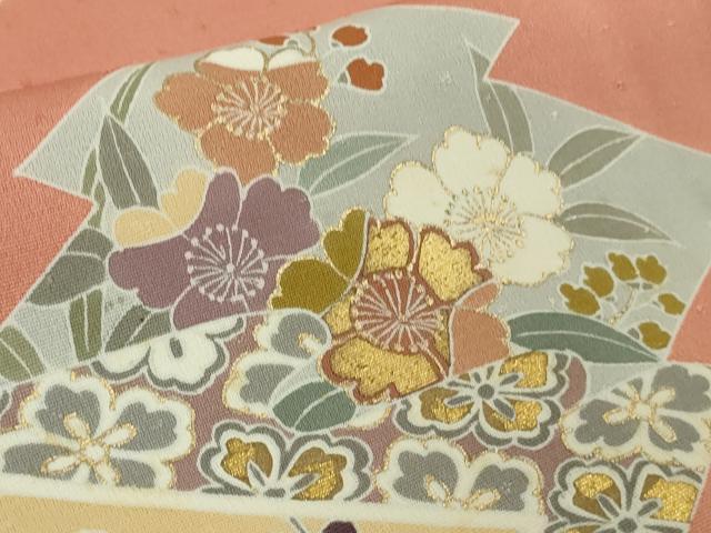 平和屋本店●極上　創業460年・千總　訪問着　駒刺繍　松川菱吉祥花文　東雲色地　金彩　反端付き　逸品　未使用　DZAB6130kh6