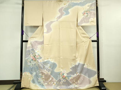 平和屋本店●極上　訪問着　吉祥花車文　丁子色地　暈し染め　反端付き　逸品　未使用　DZAB6131kh6