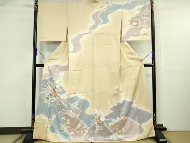 平和屋本店●極上　訪問着　吉祥花車文　丁子色地　暈し染め　反端付き　逸品　未使用　DZAB6131kh6