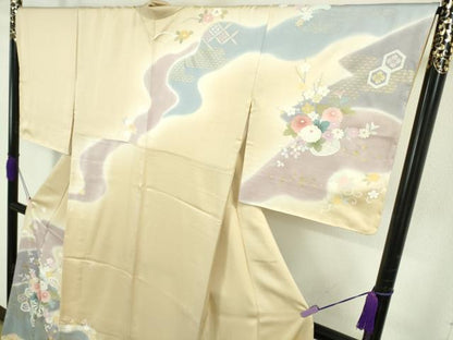 平和屋本店●極上　訪問着　吉祥花車文　丁子色地　暈し染め　反端付き　逸品　未使用　DZAB6131kh6