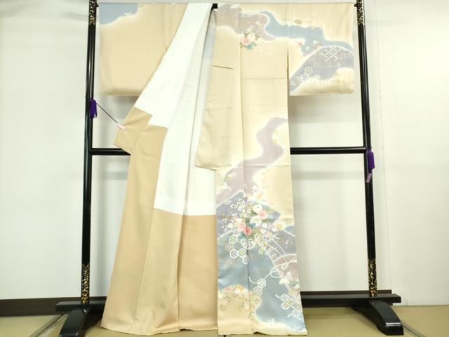 平和屋本店●極上　訪問着　吉祥花車文　丁子色地　暈し染め　反端付き　逸品　未使用　DZAB6131kh6
