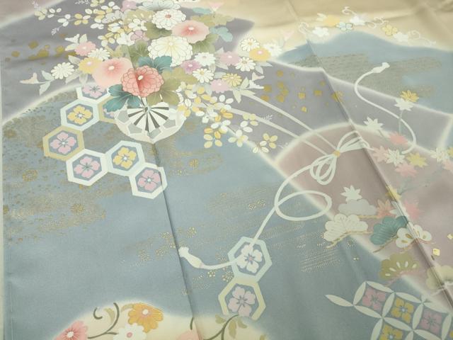 平和屋本店●極上　訪問着　吉祥花車文　丁子色地　暈し染め　反端付き　逸品　未使用　DZAB6131kh6