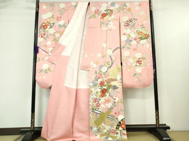 平和屋本店○極上 創業460年・千總 振袖 駒刺繍 扇面吉祥花