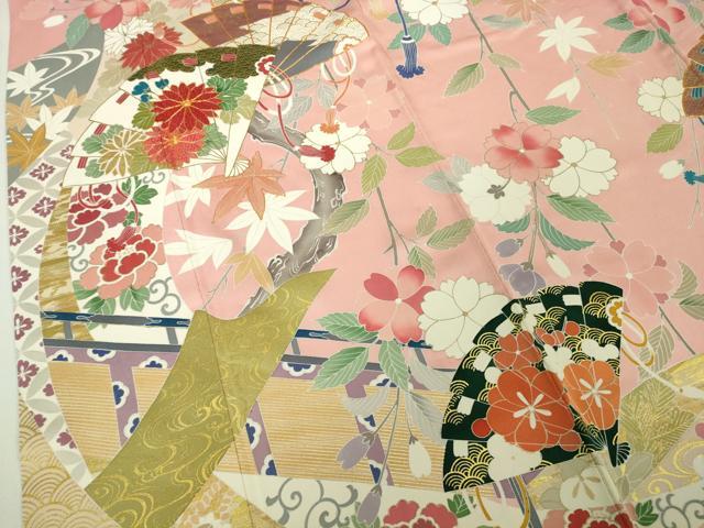 平和屋本店○極上 創業460年・千總 振袖 駒刺繍 扇面吉祥花