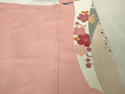 平和屋本店●極上　創業460年・千總　振袖　駒刺繍　扇面吉祥花文　紅梅色地　金彩　逸品　DZAB6133kh6