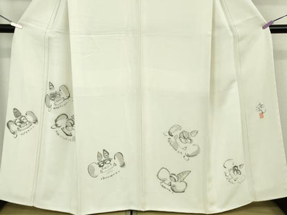 平和屋本店●極上　洛楽人工房　訪問着　手描き　鬼　象牙色地　逸品　未使用　DZAB6136kh6