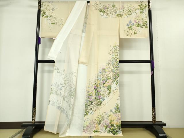 平和屋本店＊極上　夏物　訪問着　絽　四季花文　薄卵色地　逸品　DZAB6137kh6