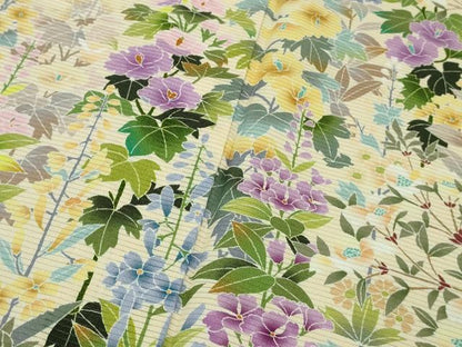 平和屋本店＊極上　夏物　訪問着　絽　四季花文　薄卵色地　逸品　DZAB6137kh6