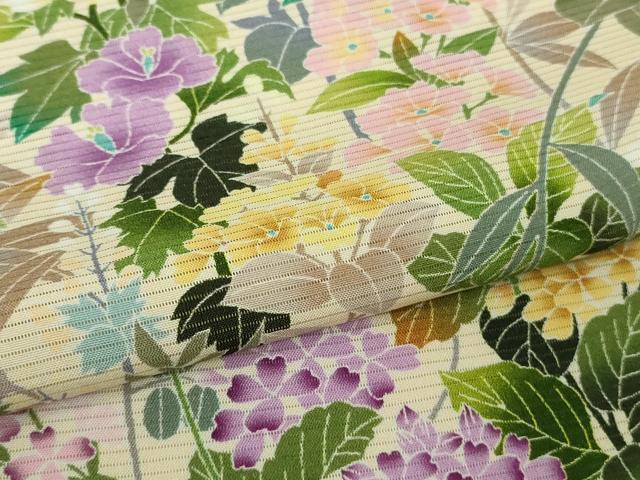 平和屋本店＊極上　夏物　訪問着　絽　四季花文　薄卵色地　逸品　DZAB6137kh6