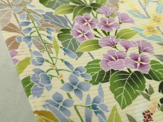 平和屋本店＊極上　夏物　訪問着　絽　四季花文　薄卵色地　逸品　DZAB6137kh6