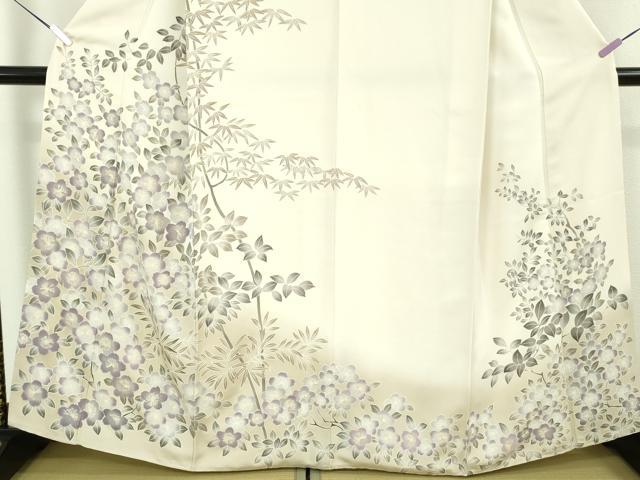 平和屋本店●極上　訪問着　手刺繍　枝葉　草花文　鳥の子色地　暈し染め　三越扱い　逸品　DZAB6139kh6
