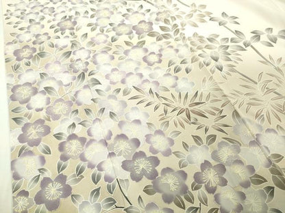 平和屋本店●極上　訪問着　手刺繍　枝葉　草花文　鳥の子色地　暈し染め　三越扱い　逸品　DZAB6139kh6