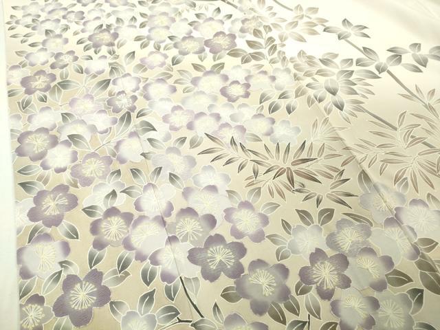 平和屋本店●極上　訪問着　手刺繍　枝葉　草花文　鳥の子色地　暈し染め　三越扱い　逸品　DZAB6139kh6