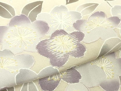 平和屋本店●極上　訪問着　手刺繍　枝葉　草花文　鳥の子色地　暈し染め　三越扱い　逸品　DZAB6139kh6