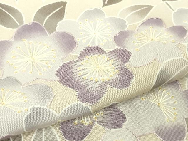 平和屋本店●極上　訪問着　手刺繍　枝葉　草花文　鳥の子色地　暈し染め　三越扱い　逸品　DZAB6139kh6