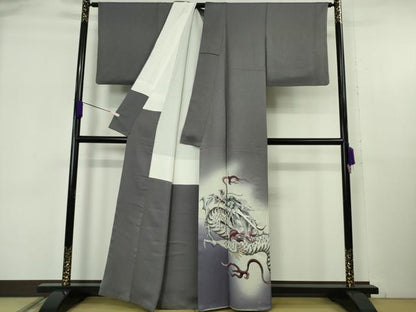 平和屋本店●極上　染色作家　草野一騎　色留訪問着　手描き　龍　褐色地　暈し染め　逸品　DZAB6141kh6