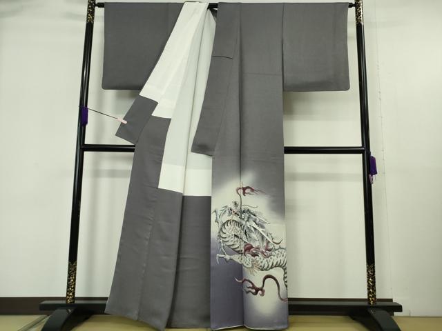 平和屋本店●極上　染色作家　草野一騎　色留訪問着　手描き　龍　褐色地　暈し染め　逸品　DZAB6141kh6