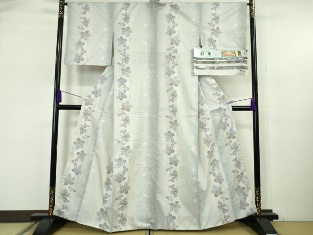 平和屋本店●極上　伝統工芸士 紫峰作 本場大島紬 白大島 彩華 むらなか謹製　葡萄蔦の葉文　ほていや扱い　証紙付き　逸品　DZAB6143kh6