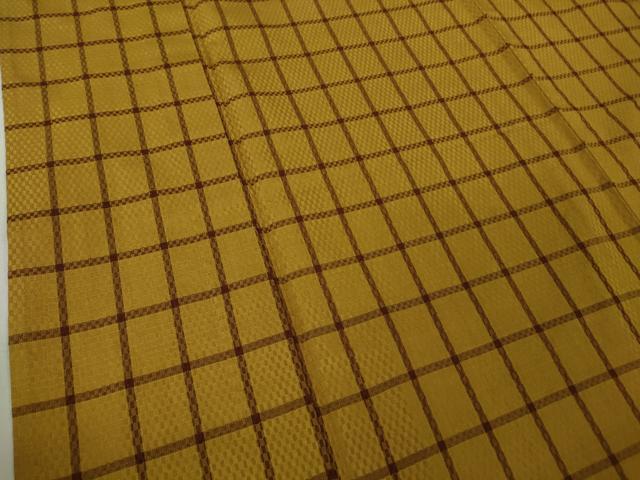 平和屋本店▽極上　山下八百子　本場黄八丈　市松綾織　紬　単衣　格子　逸品　未使用　DZAB6146kh6