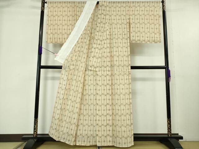 平和屋本店＊極上 夏物 本場小千谷ちぢみ 麻 絣格子 練色地 逸品 未使用 DZAB6148kh6
