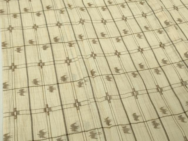 平和屋本店＊極上 夏物 本場小千谷ちぢみ 麻 絣格子 練色地 逸品 未使用 DZAB6148kh6