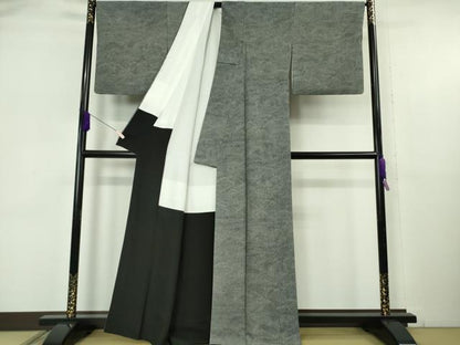 平和屋本店●極上　人間国宝　初代六谷梅軒の息子　二代目　六谷梅軒(六谷博臣)　江戸小紋　立波文　黒×白　逸品　DZAB6151kh6
