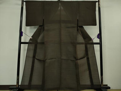 平和屋着物＊極上 夏物 本場小千谷ちぢみ 麻 色無地 黒紅色 逸品 未使用 DZAB6154kh6