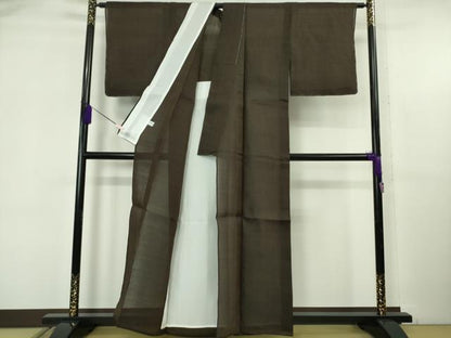平和屋着物＊極上 夏物 本場小千谷ちぢみ 麻 色無地 黒紅色 逸品 未使用 DZAB6154kh6
