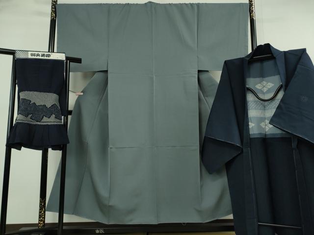 平和屋本店●極上　男性　色紋付　長羽織・兵児帯セット　舛花色×濃藍色　逸品　未使用　DZAB6155kh6