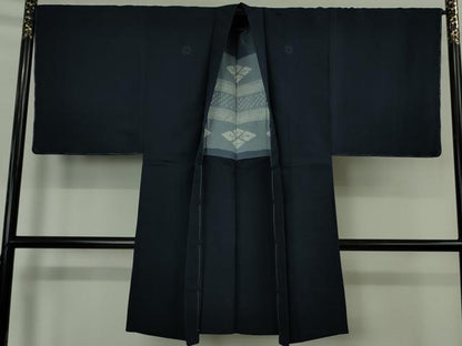 平和屋本店●極上　男性　色紋付　長羽織・兵児帯セット　舛花色×濃藍色　逸品　未使用　DZAB6155kh6