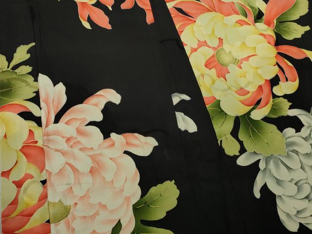 平和屋本店●極上　アンティーク　大正ロマン　羽織　乱菊　黒地　羽織紐付き　逸品　DZAB6160kh6