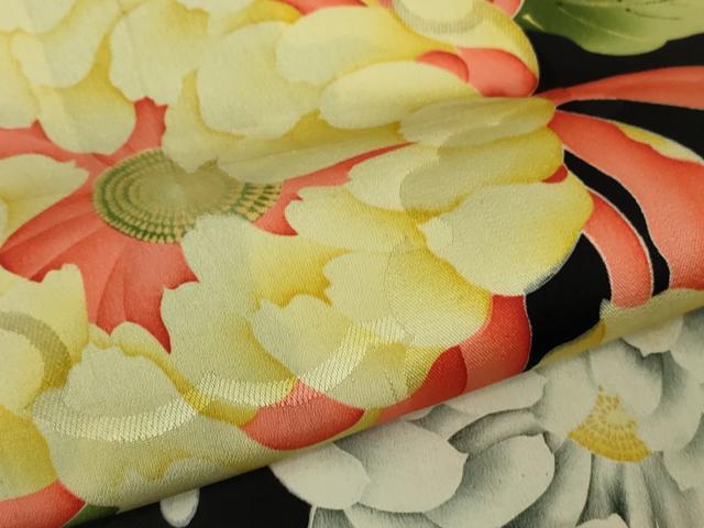 平和屋本店●極上　アンティーク　大正ロマン　羽織　乱菊　黒地　羽織紐付き　逸品　DZAB6160kh6
