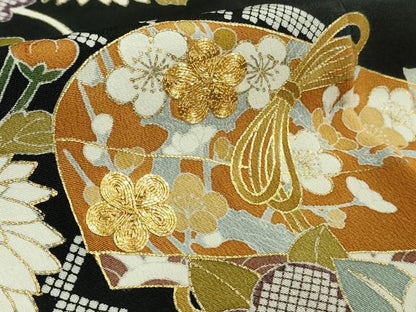 平和屋本店●極上　創業460年・千總　黒留袖　駒刺繍　籬花文箱　金彩　高島屋扱い　逸品　未使用　DZAB6161kh6