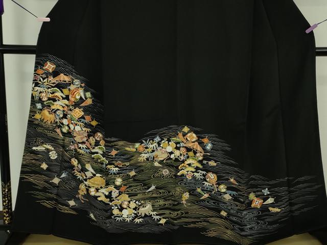 平和屋本店●極上　創業460年・千總　黒留袖　駒刺繍　立波　宝尽くし　金彩　鈴乃屋扱い　逸品　DZAB6162kh6