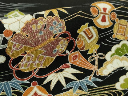 平和屋本店●極上　創業460年・千總　黒留袖　駒刺繍　立波　宝尽くし　金彩　鈴乃屋扱い　逸品　DZAB6162kh6