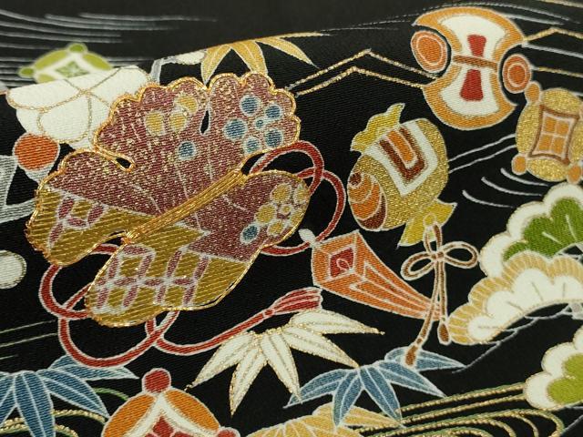 平和屋本店●極上　創業460年・千總　黒留袖　駒刺繍　立波　宝尽くし　金彩　鈴乃屋扱い　逸品　DZAB6162kh6