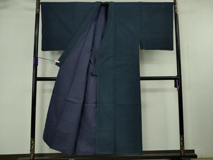 平和屋本店●極上　男性　綿薩摩 東郷織物謹製 手織 實篤　永江明夫(正藍染)　アンサンブル　長羽織　反端付き　逸品　未使用　DZAB6164kh6
