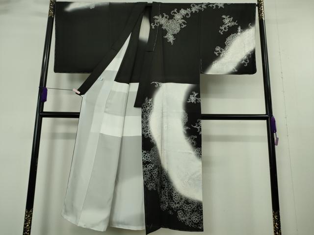 平和屋本店●希少　男性　訪問着　キングサイズ　胴抜き仕立て　駒刺繍　花唐草文　暈し染め　黒地　銀彩　逸品　未使用　DZAB6165kh6