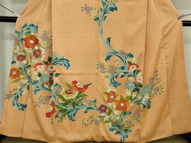 平和屋本店●極上　野口彦太郎　大彦三代目　江戸染繍友禅　訪問着　刺繍　草花文　小麦色地　金糸　大丸扱い　逸品　DZAB6169kh6