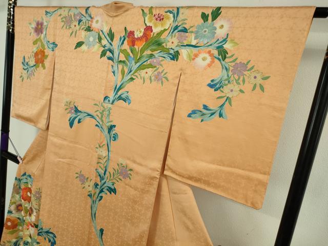 平和屋本店●極上　野口彦太郎　大彦三代目　江戸染繍友禅　訪問着　刺繍　草花文　小麦色地　金糸　大丸扱い　逸品　DZAB6169kh6