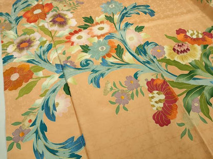 平和屋本店●極上　野口彦太郎　大彦三代目　江戸染繍友禅　訪問着　刺繍　草花文　小麦色地　金糸　大丸扱い　逸品　DZAB6169kh6