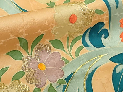平和屋本店●極上　野口彦太郎　大彦三代目　江戸染繍友禅　訪問着　刺繍　草花文　小麦色地　金糸　大丸扱い　逸品　DZAB6169kh6