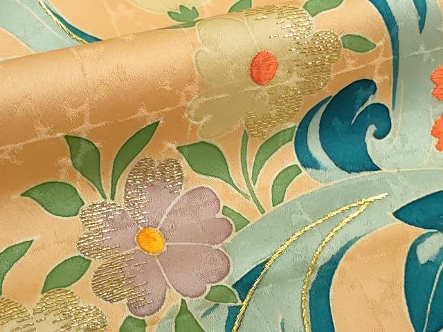 平和屋本店●極上　野口彦太郎　大彦三代目　江戸染繍友禅　訪問着　刺繍　草花文　小麦色地　金糸　大丸扱い　逸品　DZAB6169kh6