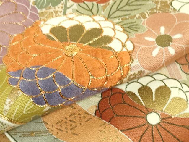 平和屋本店●極上　創業460年・千總　色留袖　駒刺繍　鬘帯雪輪花文　山葵色地　金彩　三越扱い　逸品　DZAB6173kh6