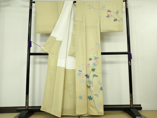 平和屋着物●極上　人間国宝・羽田登喜男　訪問着　駒刺繍　枝菊　たたき染め　逸品　DZAB6174kh6
