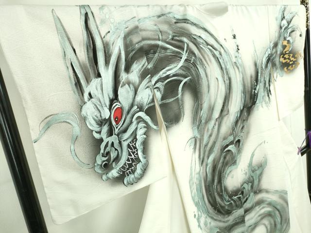 平和屋本店●極上　訪問着　手描き　龍　スパンコール　白地　金銀彩　逸品　未使用　DZAB6175kh6
