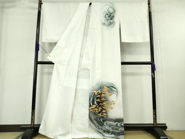 平和屋本店●極上　訪問着　手描き　龍　スパンコール　白地　金銀彩　逸品　未使用　DZAB6175kh6