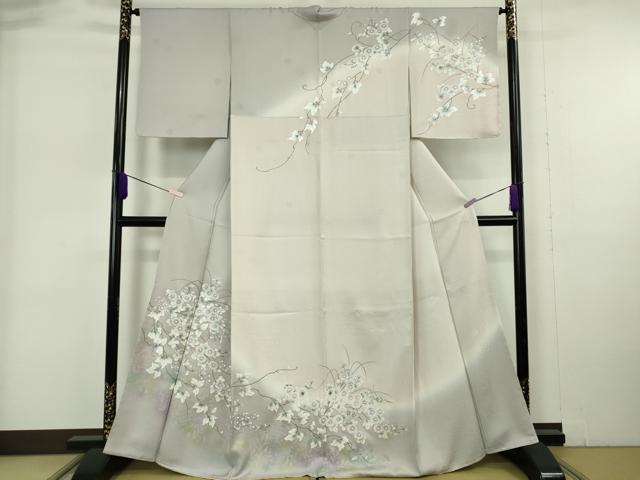平和屋本店●極上　訪問着　手描き　枝花文　新小石丸　薄桜色地　暈し染め　銀彩　反端付き　逸品　未使用　DZAB6176kh6